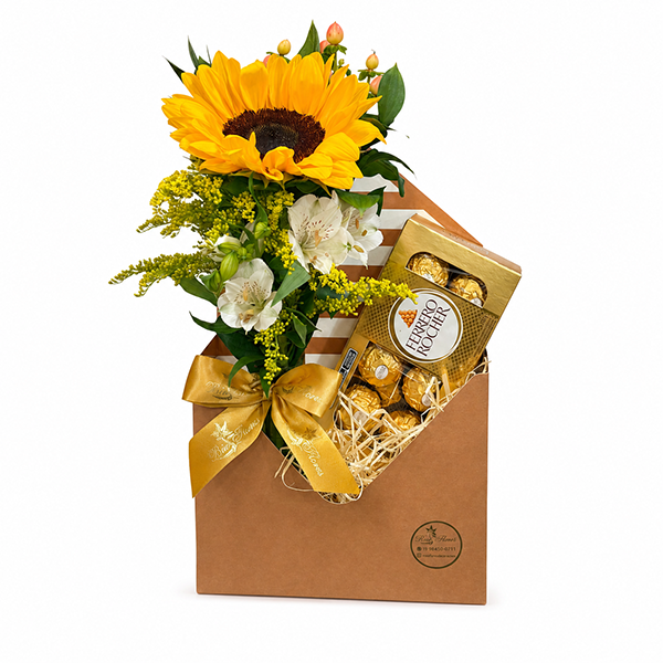Girassol com Ferrero na Caixa Envelope